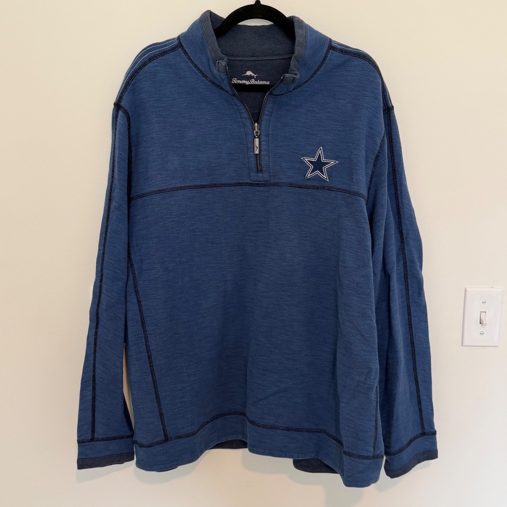 Tommy Bahama Mens Dallas Cowboys Reversible Quarter Zip Pullover Blue Sweater
